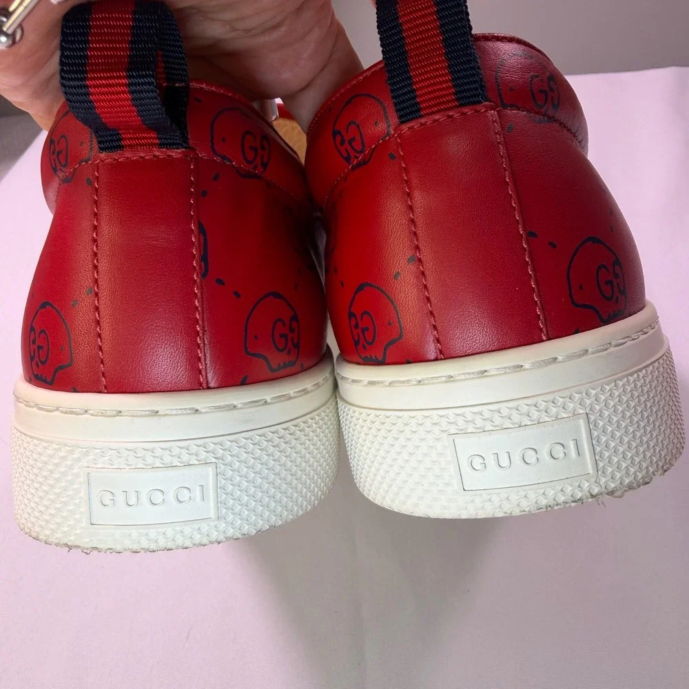Gucci Ghost Ace Mens Red Leather GG Skull authenticity guarantee sneakers 407362